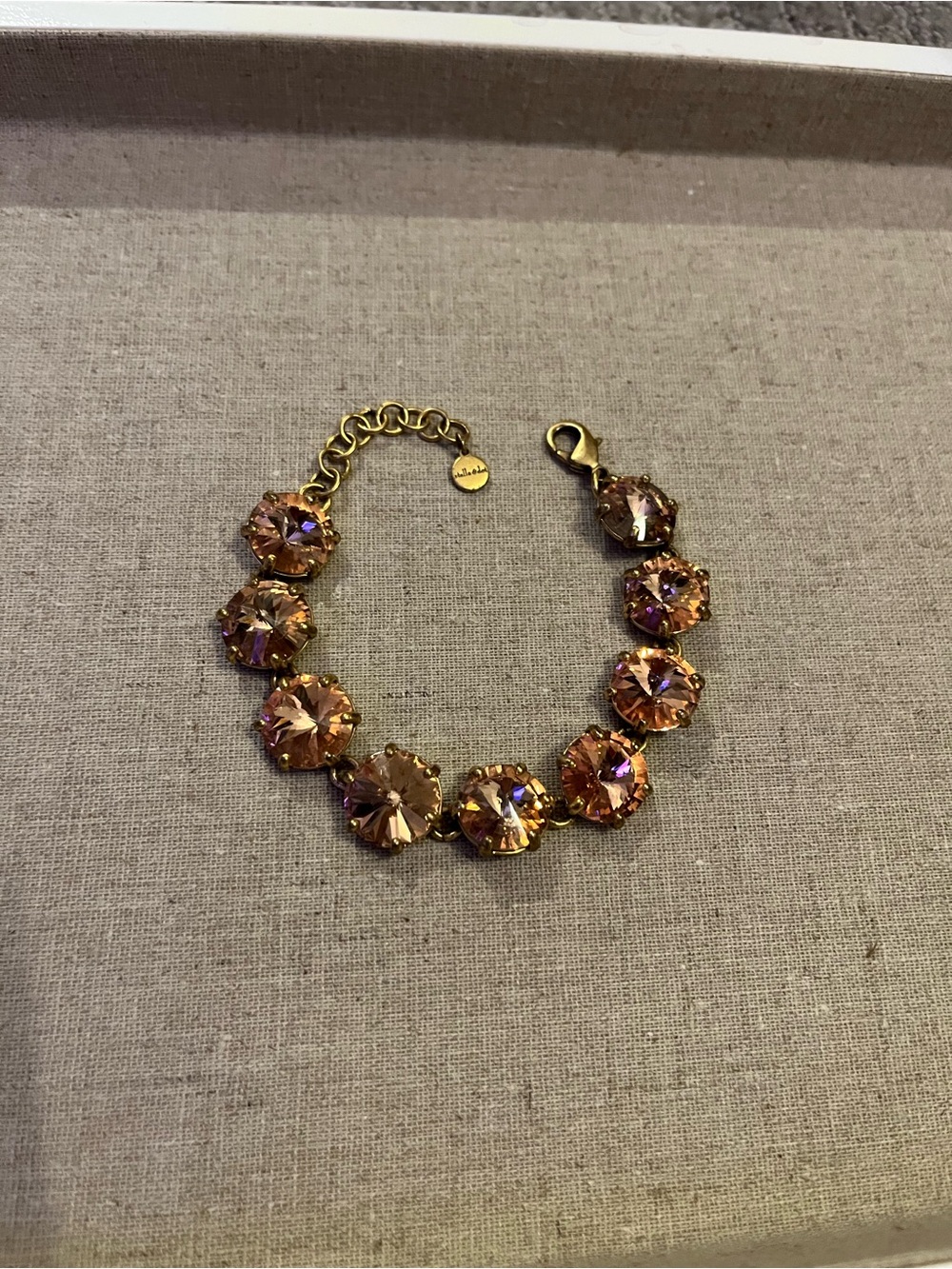 Stella & Dot Gold-Tone Bracelet with Peach-Pink Crystal Flowers